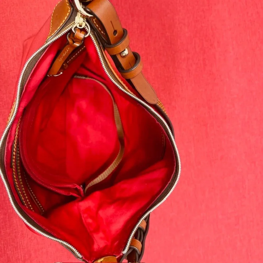 Red Dooney & Bourke ShoulderBag  Boho  Canvas  Brown trim Leather 14